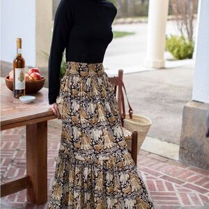 Emerson Fry SHIRRED SKIRT - STORY PRINT. India Collection